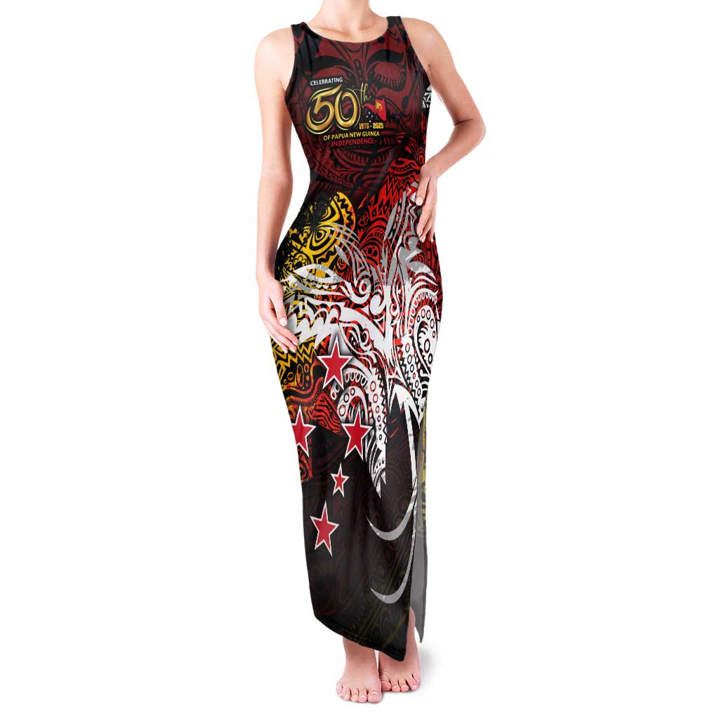 PNG 1975 - 2025 Family Matching Tank Maxi Dress and Hawaiian Shirt Papua New Guinea 50th Independence Anniversary DT02 Mom's Dress Art - Polynesian Pride