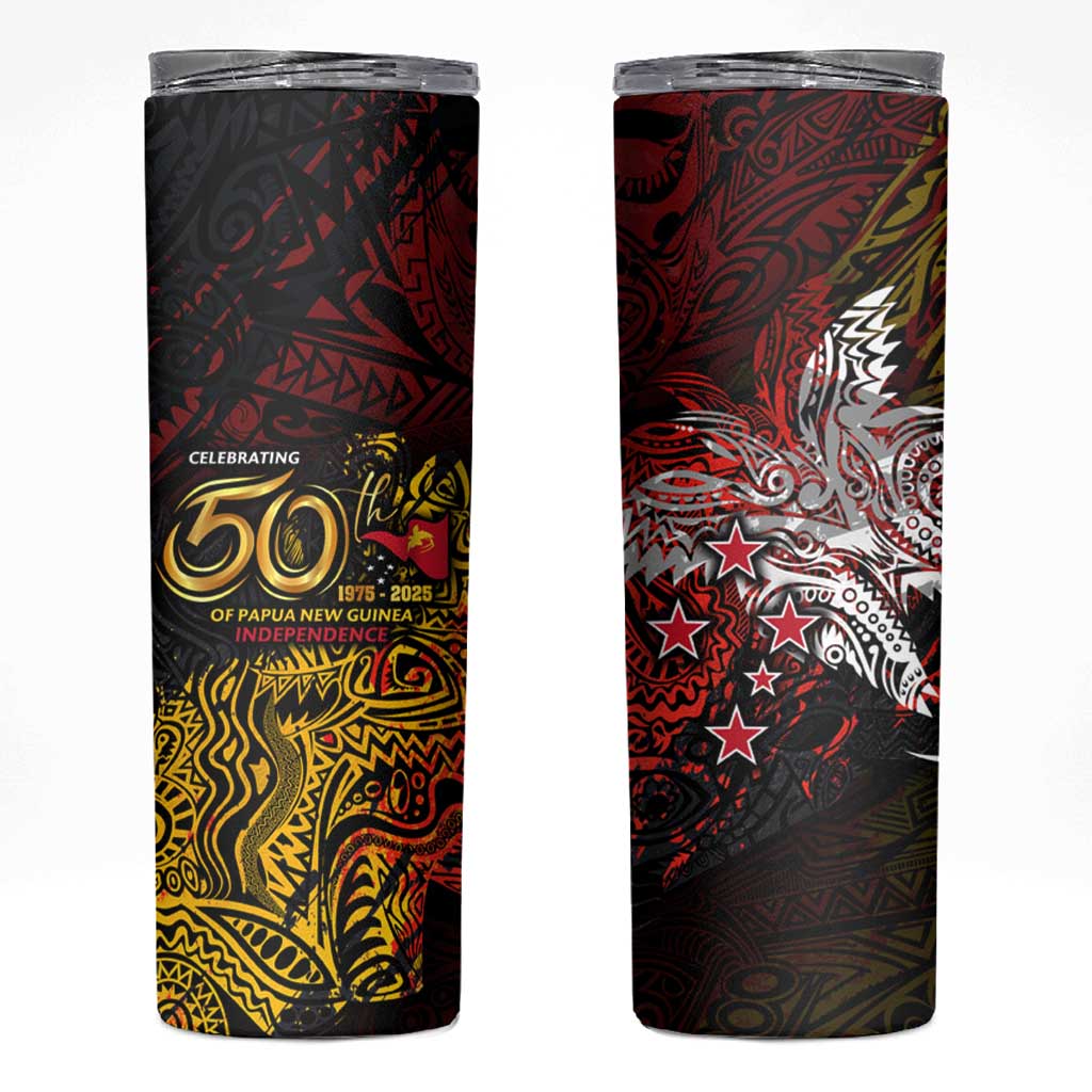 PNG 1975 - 2025 Skinny Tumbler Papua New Guinea 50th Independence Anniversary DT02 Art - Polynesian Pride