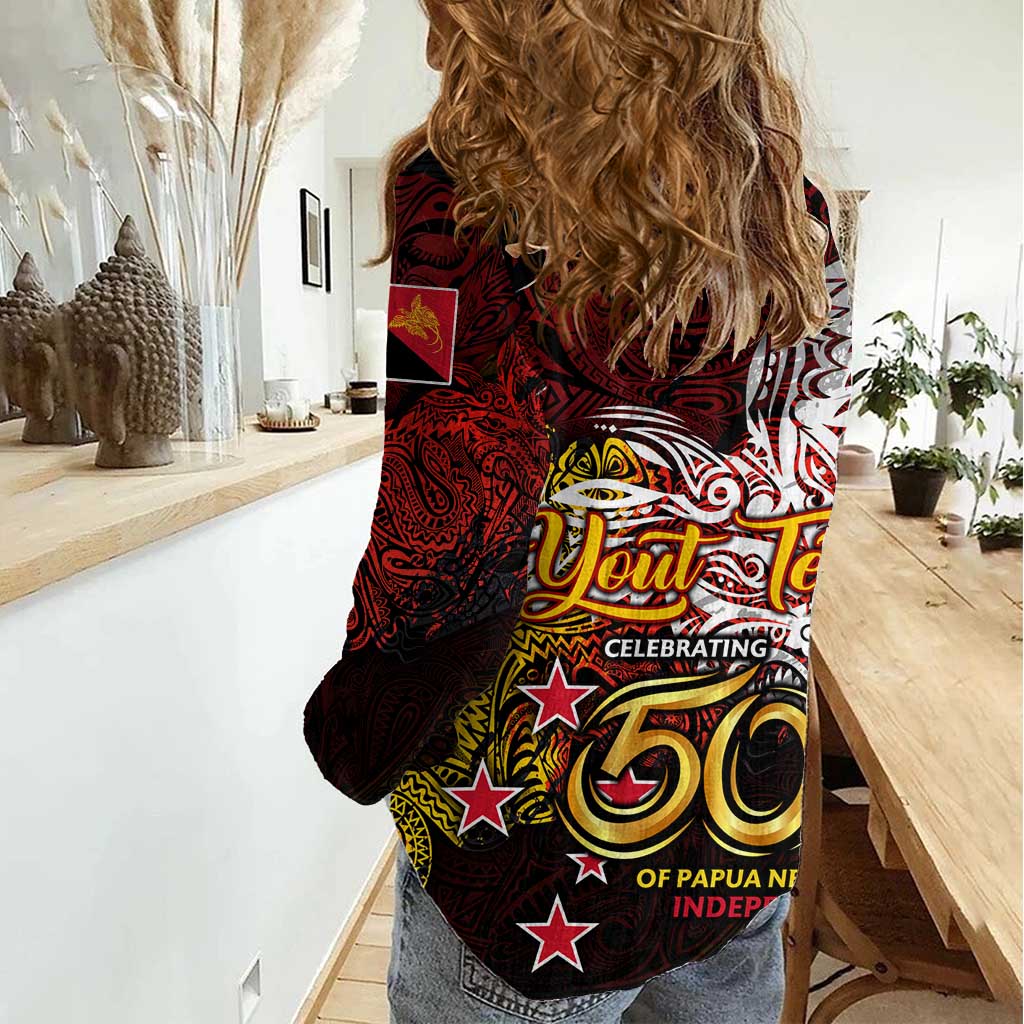PNG 1975 - 2025 Women Casual Shirt Papua New Guinea 50th Independence Anniversary DT02 - Polynesian Pride