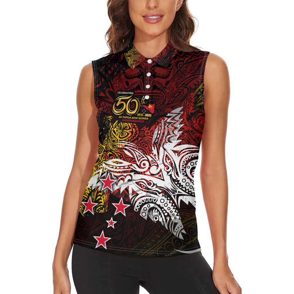 PNG 1975 - 2025 Women Sleeveless Polo Shirt Papua New Guinea 50th Independence Anniversary DT02 - Polynesian Pride
