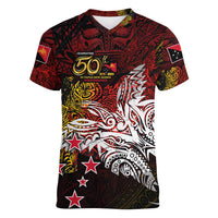 PNG 1975 - 2025 Women V-Neck T-Shirt Papua New Guinea 50th Independence Anniversary DT02 Female Art - Polynesian Pride