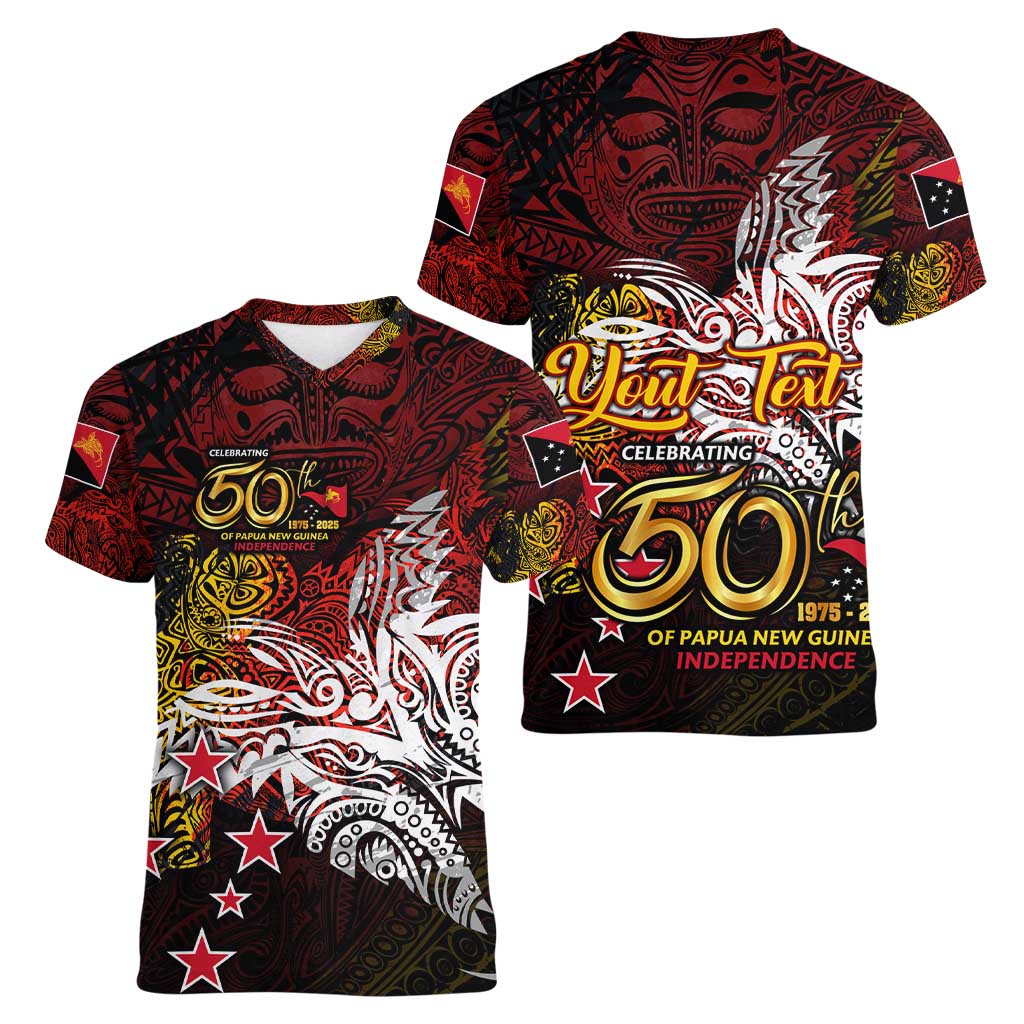 PNG 1975 - 2025 Women V-Neck T-Shirt Papua New Guinea 50th Independence Anniversary DT02 - Polynesian Pride