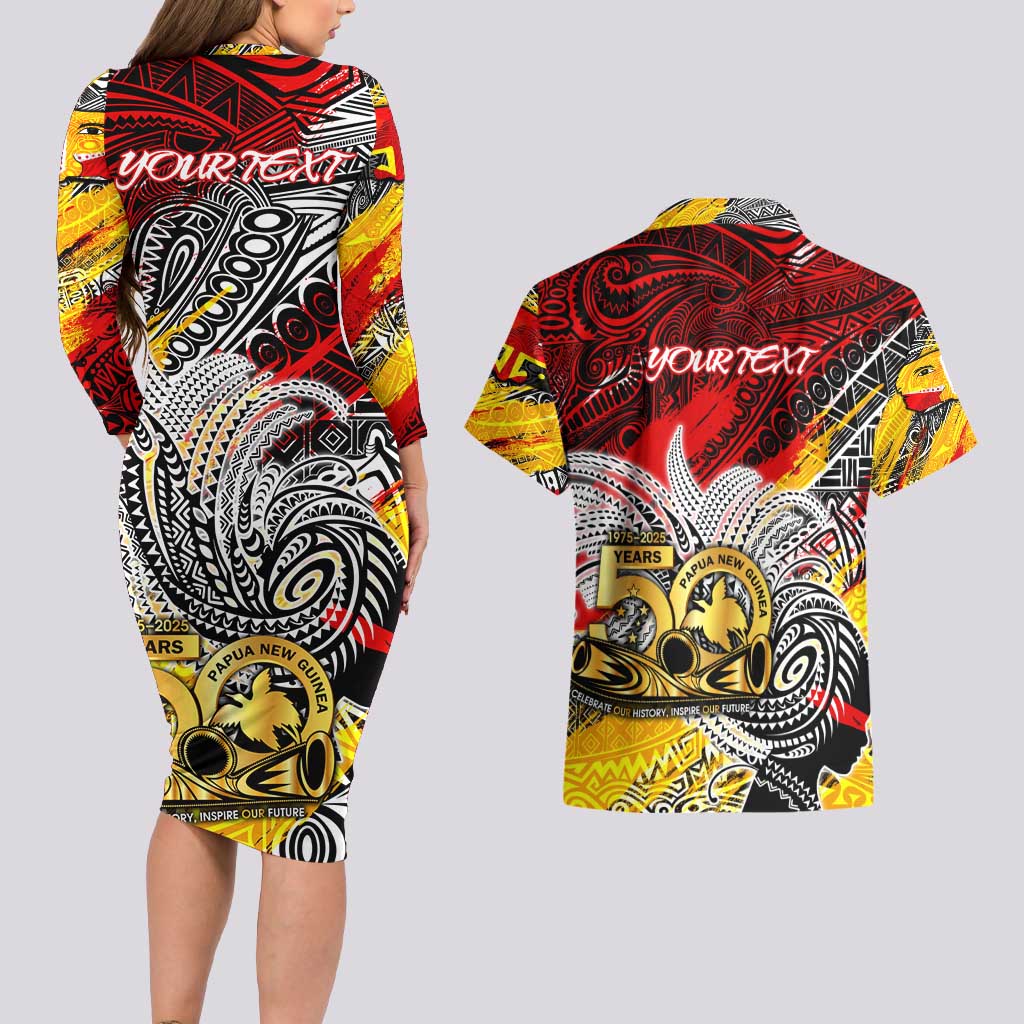 Papua New Guinea 50th Independence Day Couples Matching Long Sleeve Bodycon Dress and Hawaiian Shirt Celebrate Our History, Inspire Our Future DT02 - Polynesian Pride