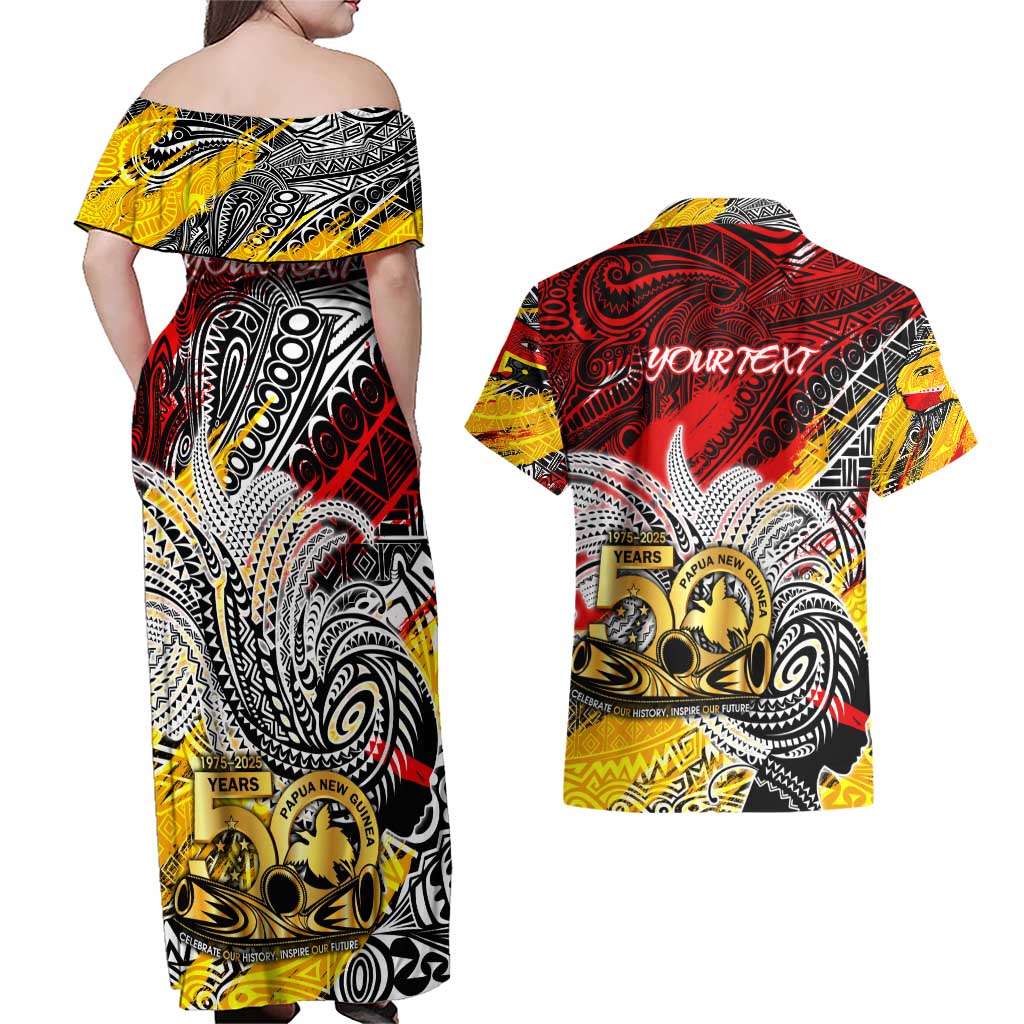 Papua New Guinea 50th Independence Day Couples Matching Off Shoulder Maxi Dress and Hawaiian Shirt Celebrate Our History, Inspire Our Future DT02 - Polynesian Pride
