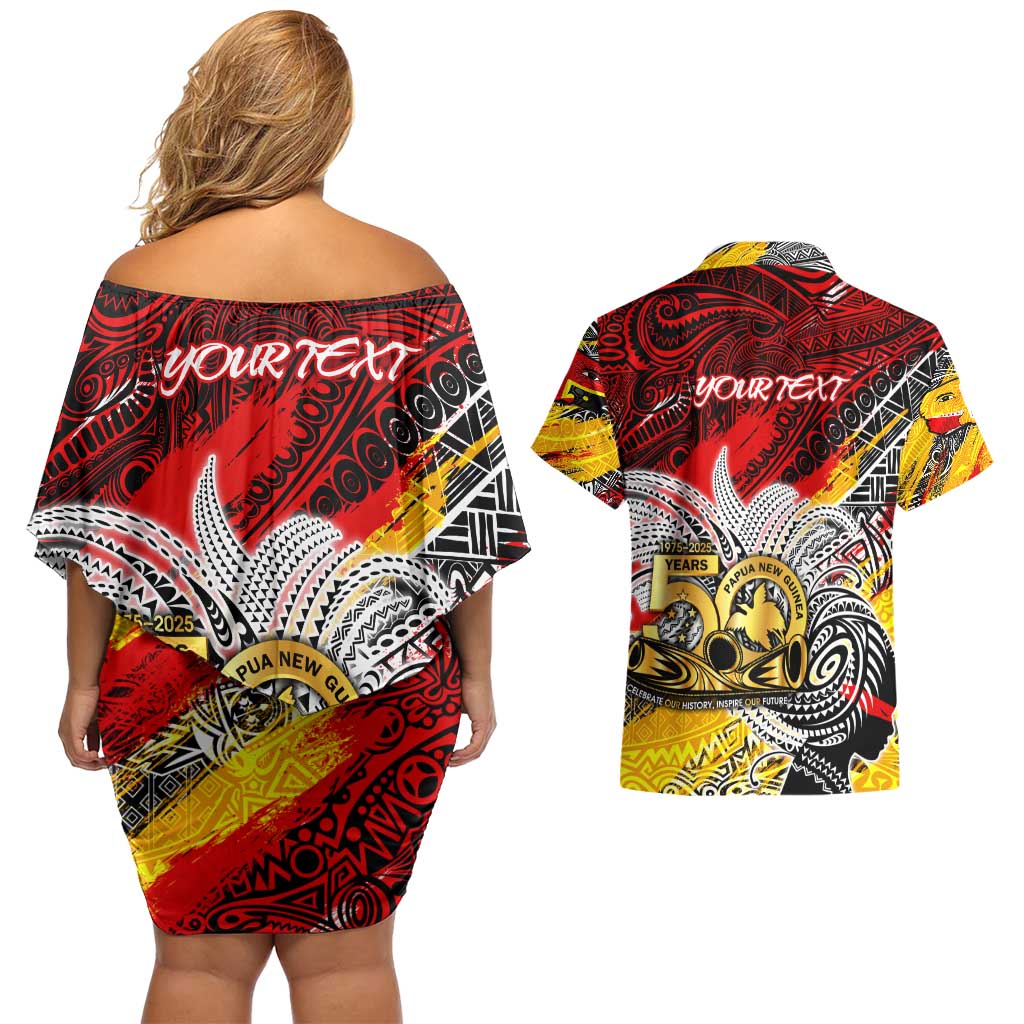 Papua New Guinea 50th Independence Day Couples Matching Off Shoulder Short Dress and Hawaiian Shirt Celebrate Our History, Inspire Our Future DT02 - Polynesian Pride