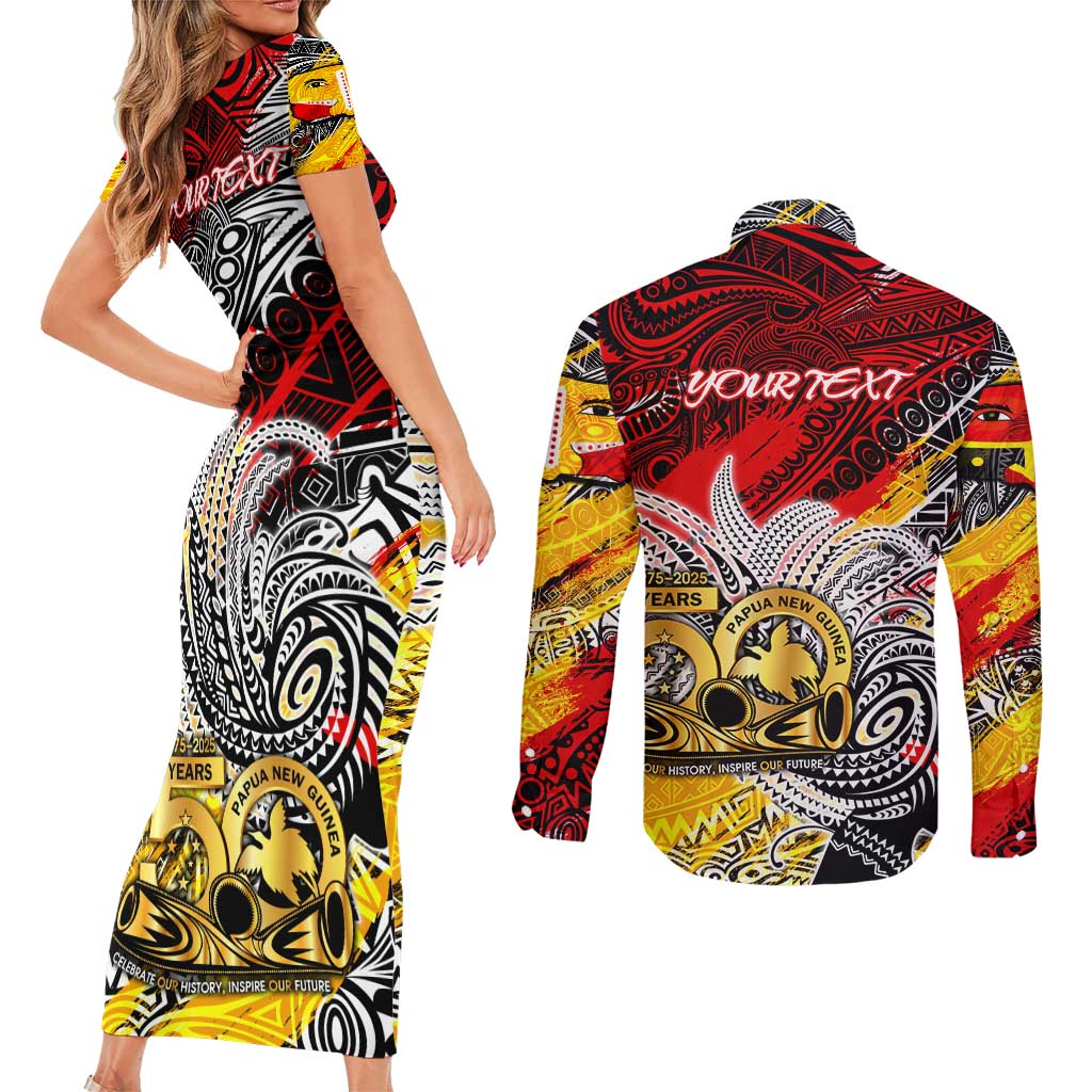 Papua New Guinea 50th Independence Day Couples Matching Short Sleeve Bodycon Dress and Long Sleeve Button Shirt Celebrate Our History, Inspire Our Future DT02 - Polynesian Pride