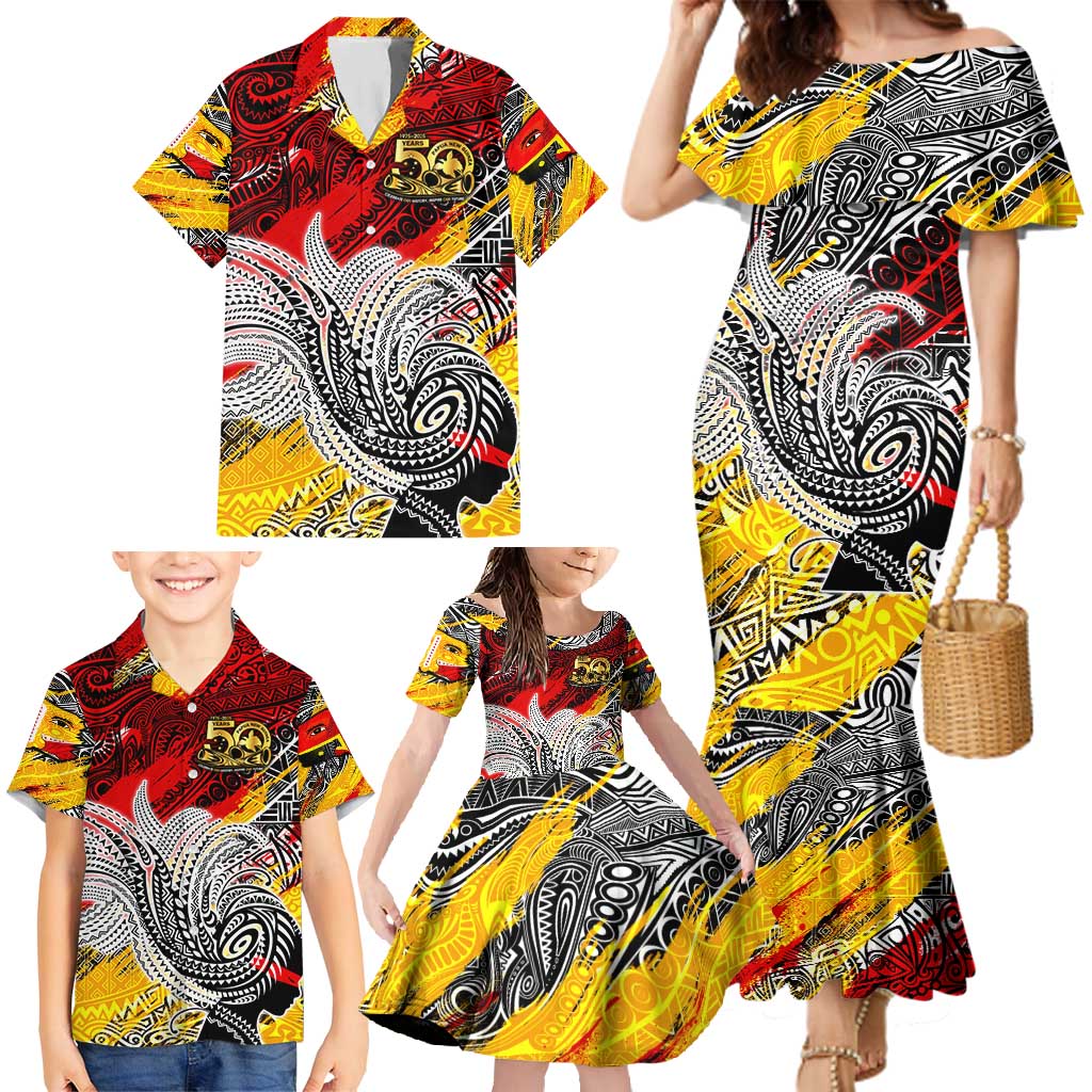 Papua New Guinea 50th Independence Day Family Matching Mermaid Dress and Hawaiian Shirt Celebrate Our History, Inspire Our Future DT02 - Polynesian Pride