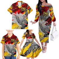 Papua New Guinea 50th Independence Day Family Matching Off The Shoulder Long Sleeve Dress and Hawaiian Shirt Celebrate Our History, Inspire Our Future DT02 - Polynesian Pride