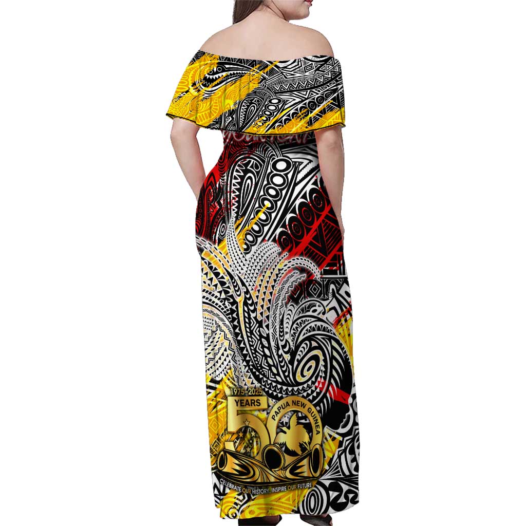 Papua New Guinea 50th Independence Day Family Matching Off Shoulder Maxi Dress and Hawaiian Shirt Celebrate Our History, Inspire Our Future DT02 - Polynesian Pride