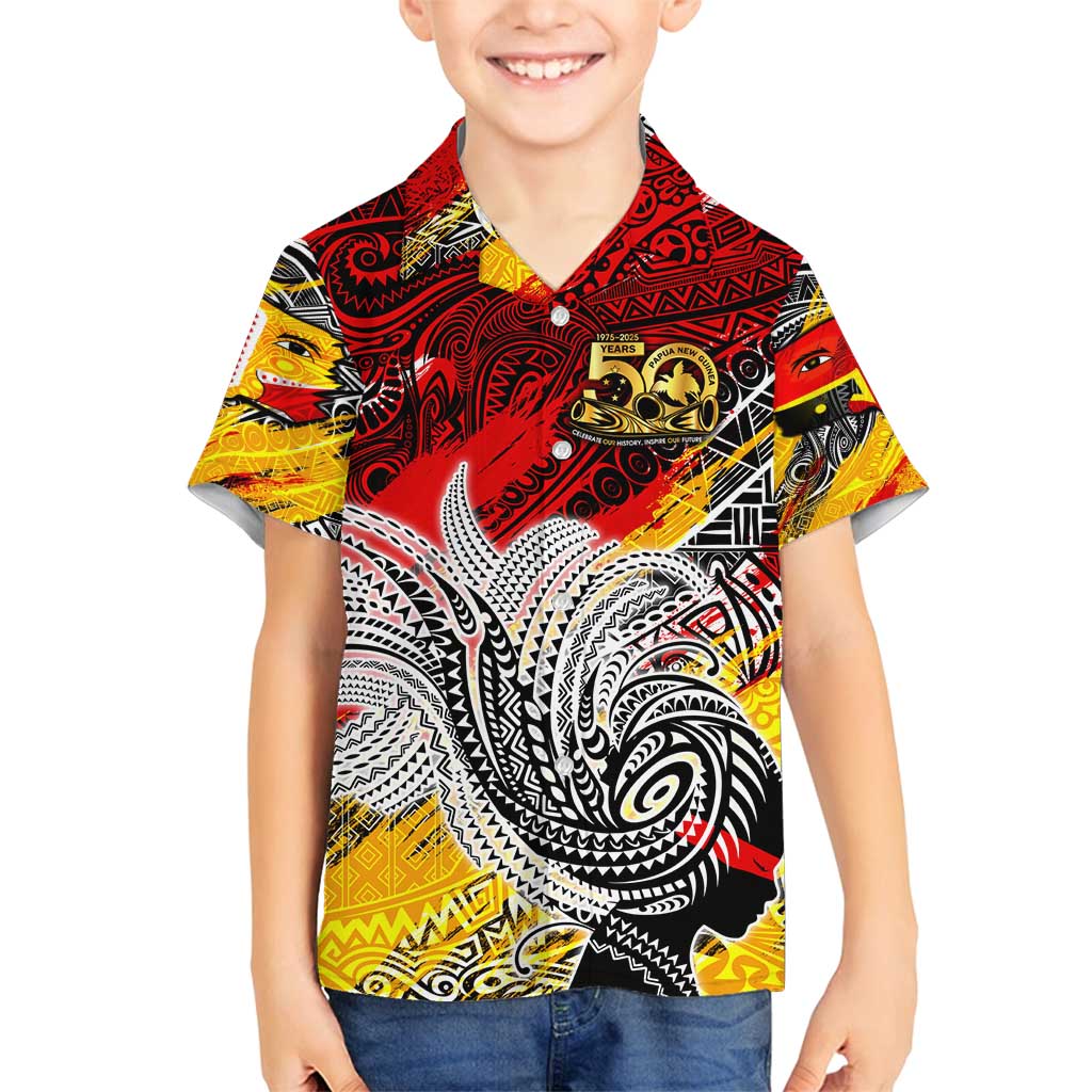 Papua New Guinea 50th Independence Day Family Matching Off Shoulder Maxi Dress and Hawaiian Shirt Celebrate Our History, Inspire Our Future DT02 Son's Shirt Art - Polynesian Pride