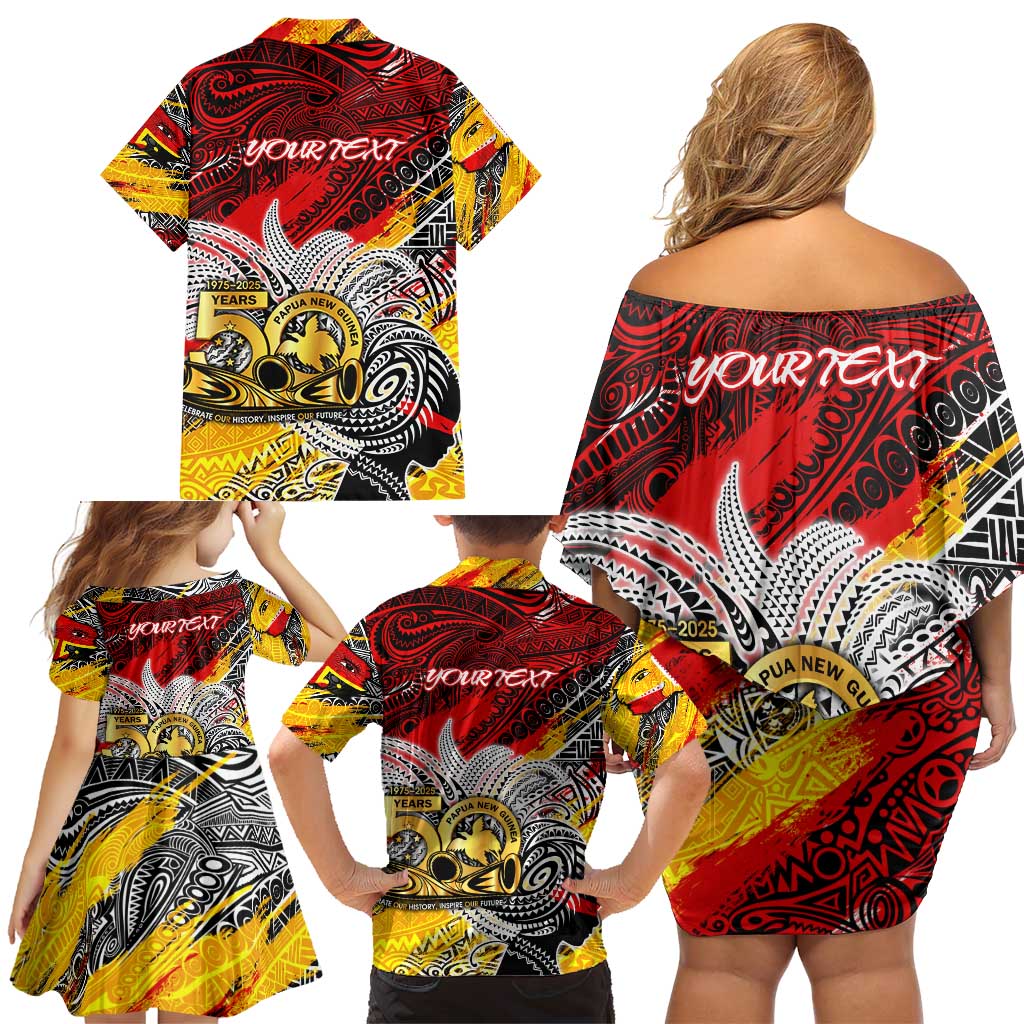 Papua New Guinea 50th Independence Day Family Matching Off Shoulder Short Dress and Hawaiian Shirt Celebrate Our History, Inspire Our Future DT02 - Polynesian Pride