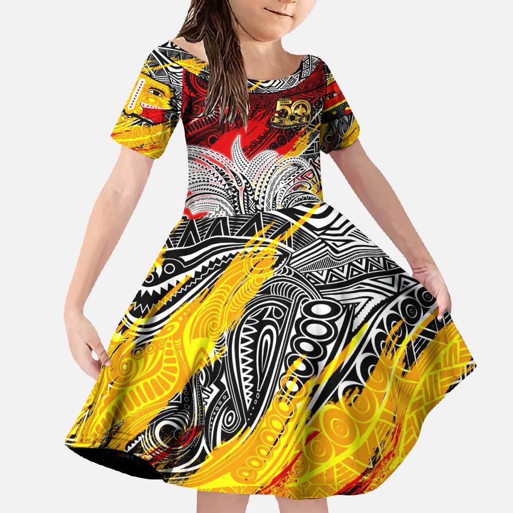 Papua New Guinea 50th Independence Day Family Matching Short Sleeve Bodycon Dress and Hawaiian Shirt Celebrate Our History, Inspire Our Future DT02 Daughter's Dress Art - Polynesian Pride