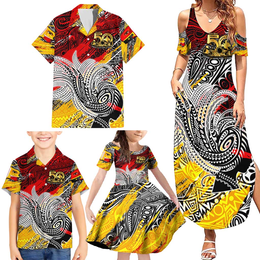 Papua New Guinea 50th Independence Day Family Matching Summer Maxi Dress and Hawaiian Shirt Celebrate Our History, Inspire Our Future DT02 - Polynesian Pride