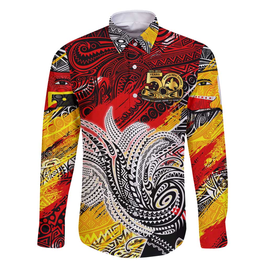 Papua New Guinea 50th Independence Day Family Matching Summer Maxi Dress and Hawaiian Shirt Celebrate Our History, Inspire Our Future DT02 Dad's Shirt - Long Sleeve Art - Polynesian Pride