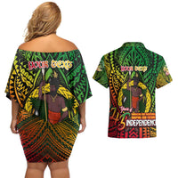 Vanuatu 45th Independence Anniversary Couples Matching Off Shoulder Short Dress and Hawaiian Shirt Embracing Our Traditions Shaping Our Future