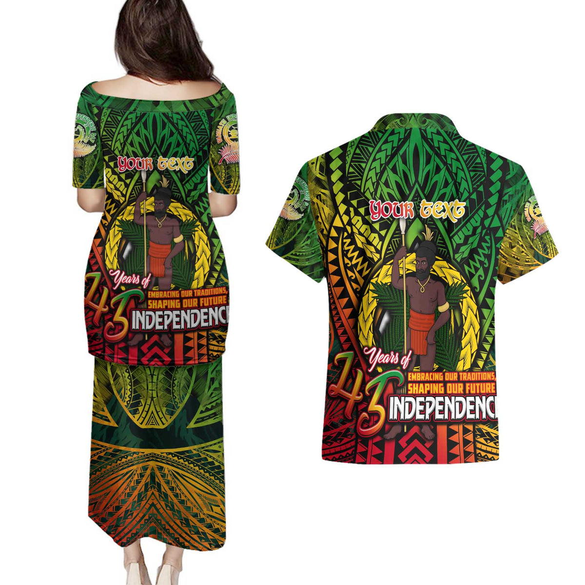 Vanuatu 45th Independence Anniversary Couples Matching Puletasi and Hawaiian Shirt Embracing Our Traditions Shaping Our Future