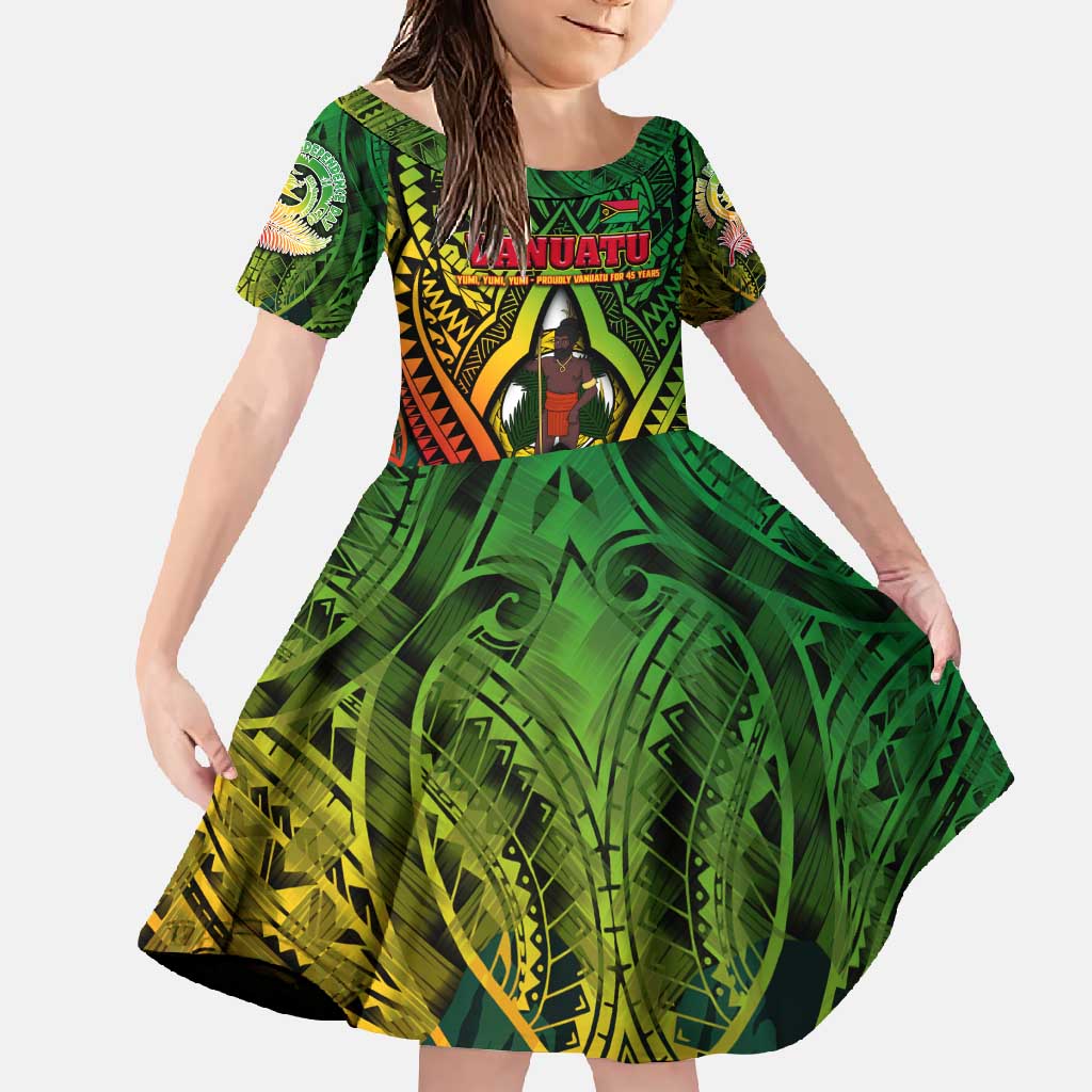 Vanuatu 45th Independence Anniversary Family Matching Long Sleeve Bodycon Dress and Hawaiian Shirt Embracing Our Traditions Shaping Our Future DT02 Daughter's Dress Art - Polynesian Pride