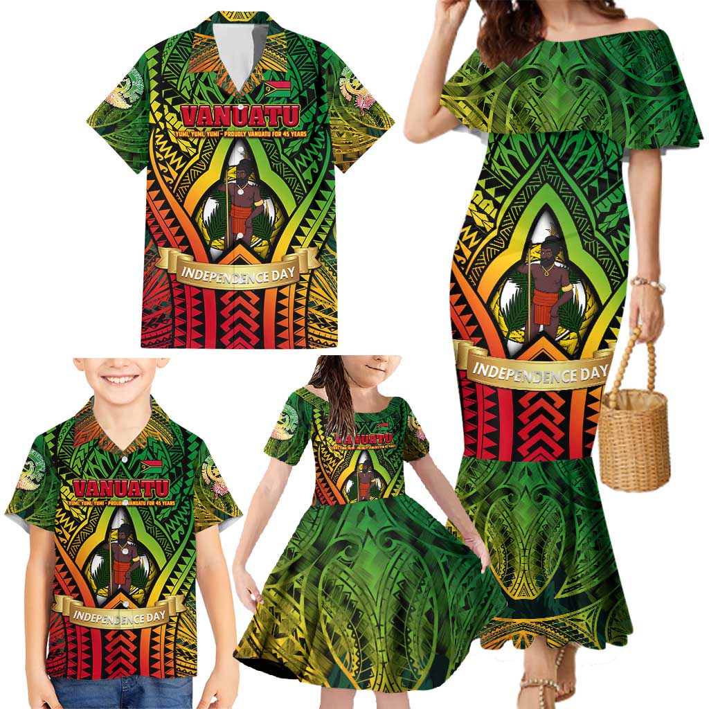 Vanuatu 45th Independence Anniversary Family Matching Mermaid Dress and Hawaiian Shirt Embracing Our Traditions Shaping Our Future