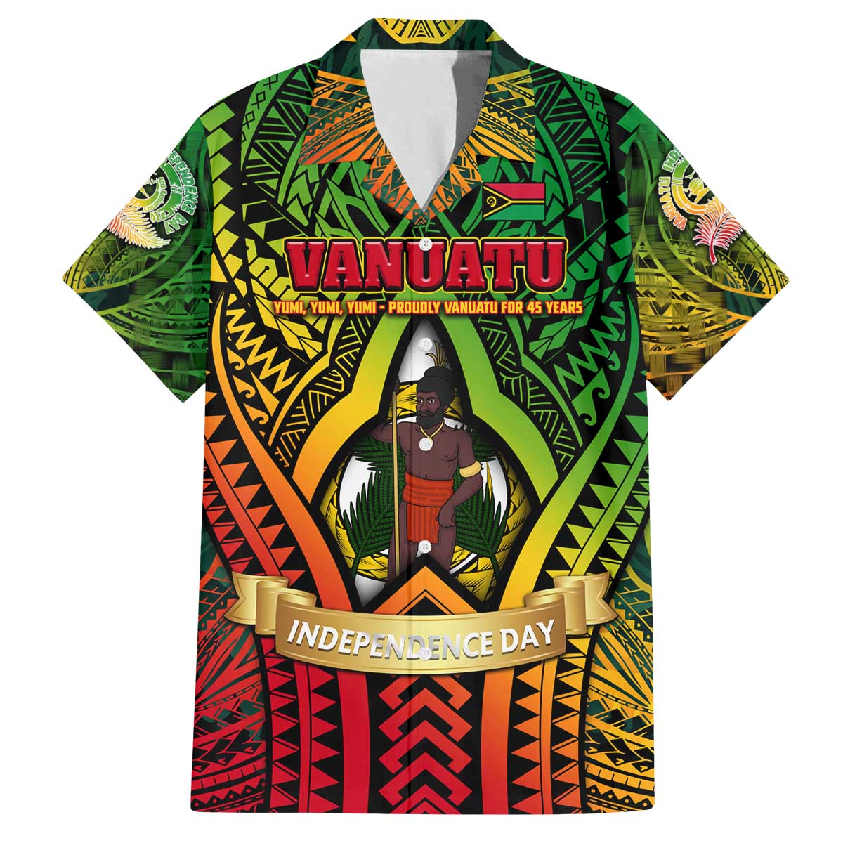 Vanuatu 45th Independence Anniversary Family Matching Off The Shoulder Long Sleeve Dress and Hawaiian Shirt Embracing Our Traditions Shaping Our Future DT02 Dad's Shirt - Short Sleeve Art - Polynesian Pride