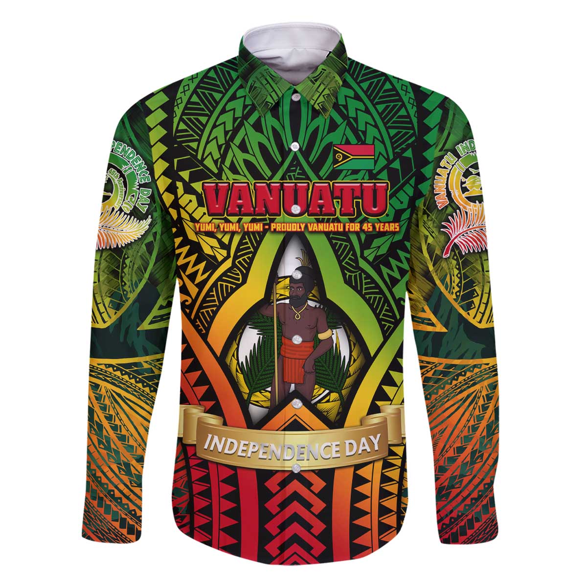 Vanuatu 45th Independence Anniversary Family Matching Off The Shoulder Long Sleeve Dress and Hawaiian Shirt Embracing Our Traditions Shaping Our Future DT02 Dad's Shirt - Long Sleeve Art - Polynesian Pride