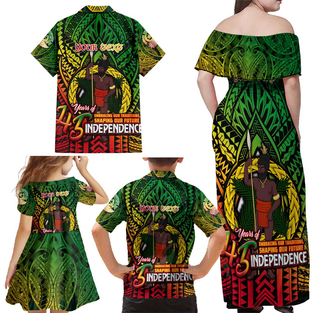 Vanuatu 45th Independence Anniversary Family Matching Off Shoulder Maxi Dress and Hawaiian Shirt Embracing Our Traditions Shaping Our Future DT02 - Polynesian Pride
