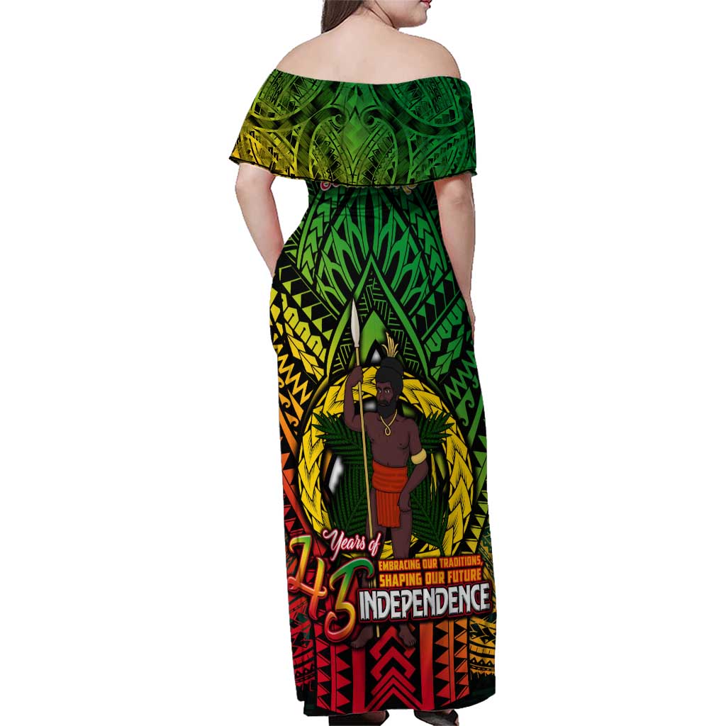 Vanuatu 45th Independence Anniversary Family Matching Off Shoulder Maxi Dress and Hawaiian Shirt Embracing Our Traditions Shaping Our Future DT02 - Polynesian Pride