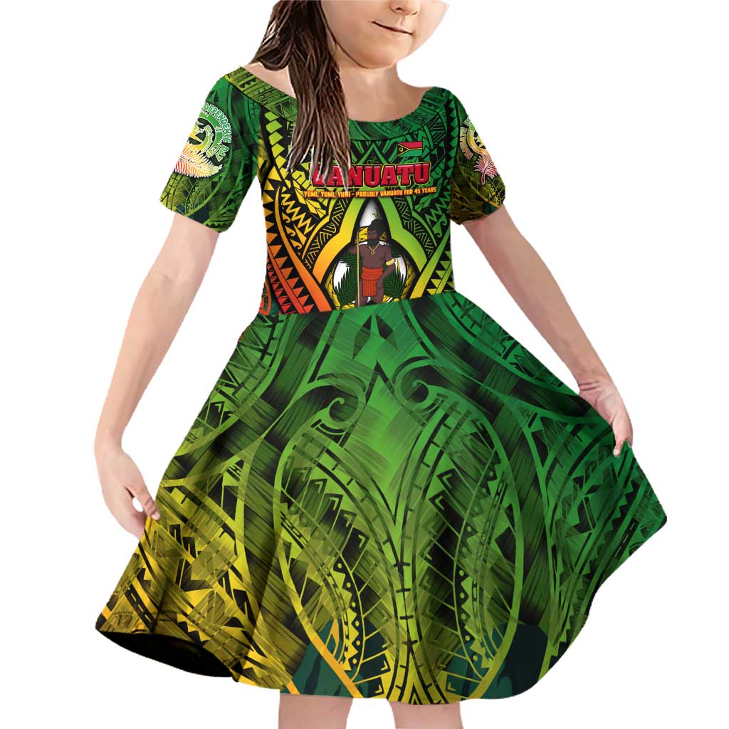 Vanuatu 45th Independence Anniversary Family Matching Off Shoulder Short Dress and Hawaiian Shirt Embracing Our Traditions Shaping Our Future DT02 Daughter's Dress Art - Polynesian Pride