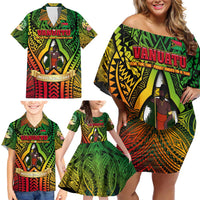 Vanuatu 45th Independence Anniversary Family Matching Off Shoulder Short Dress and Hawaiian Shirt Embracing Our Traditions Shaping Our Future DT02 - Polynesian Pride