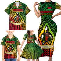 Vanuatu 45th Independence Anniversary Family Matching Short Sleeve Bodycon Dress and Hawaiian Shirt Embracing Our Traditions Shaping Our Future DT02 - Polynesian Pride