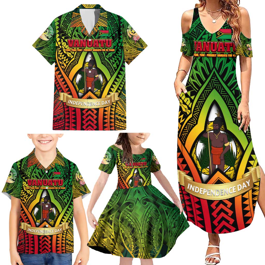 Vanuatu 45th Independence Anniversary Family Matching Summer Maxi Dress and Hawaiian Shirt Embracing Our Traditions Shaping Our Future DT02 - Polynesian Pride