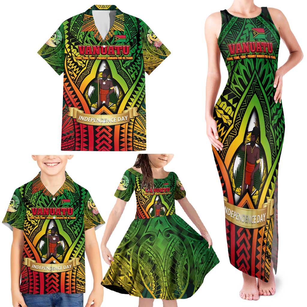 Vanuatu 45th Independence Anniversary Family Matching Tank Maxi Dress and Hawaiian Shirt Embracing Our Traditions Shaping Our Future DT02 - Polynesian Pride