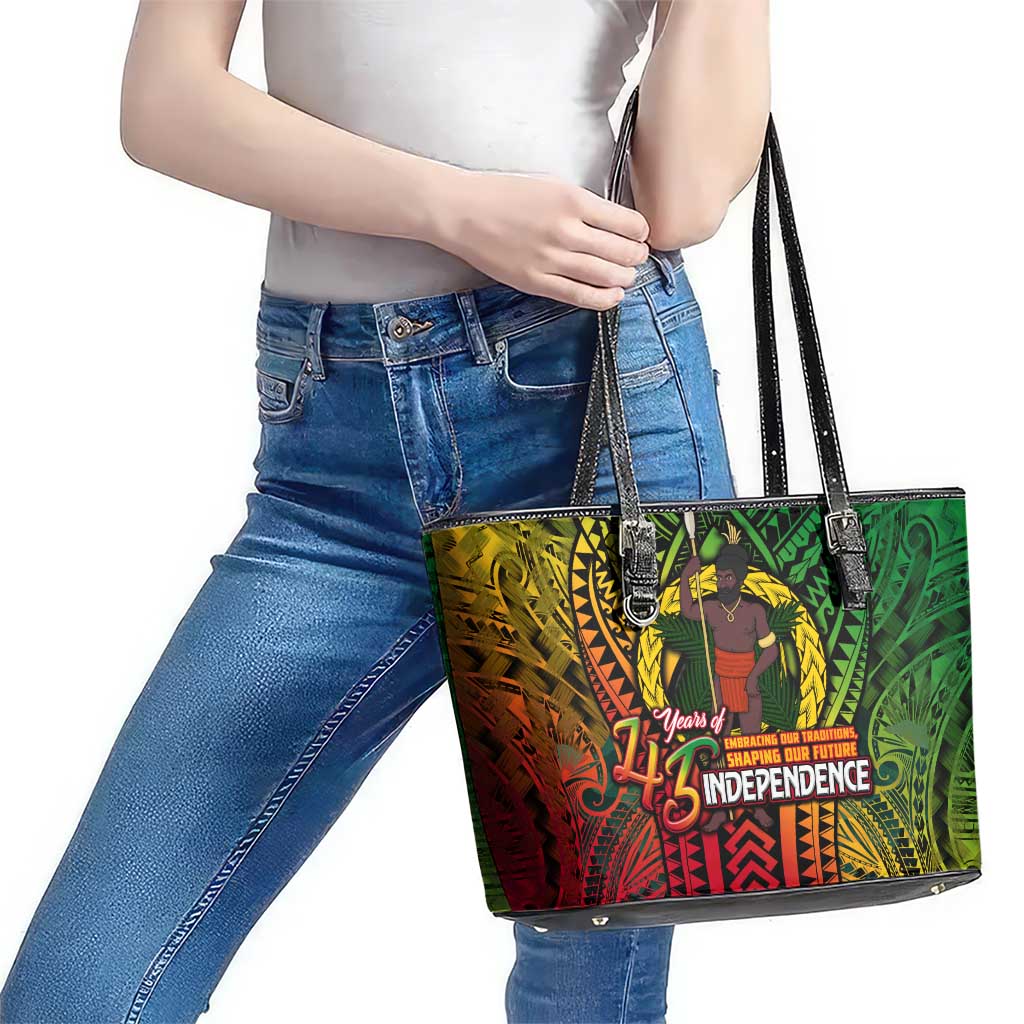 Vanuatu 45th Independence Anniversary Leather Tote Bag Embracing Our Traditions Shaping Our Future