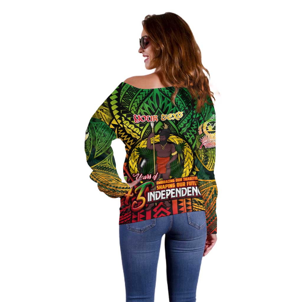 Vanuatu 45th Independence Anniversary Off Shoulder Sweater Embracing Our Traditions Shaping Our Future