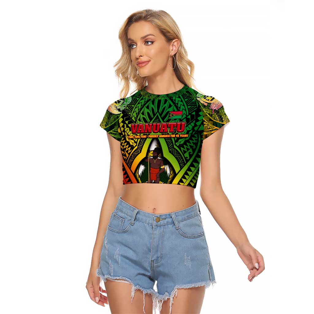 Vanuatu 45th Independence Anniversary Raglan Cropped T Shirt Embracing Our Traditions Shaping Our Future DT02 Female Art - Polynesian Pride