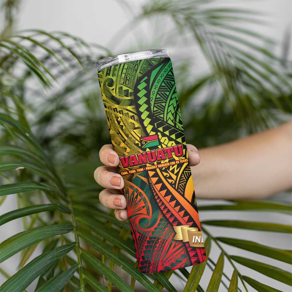 Vanuatu 45th Independence Anniversary Skinny Tumbler Embracing Our Traditions Shaping Our Future