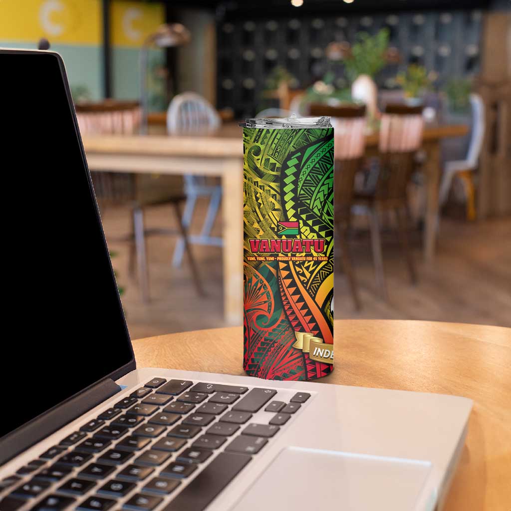 Vanuatu 45th Independence Anniversary Skinny Tumbler Embracing Our Traditions Shaping Our Future