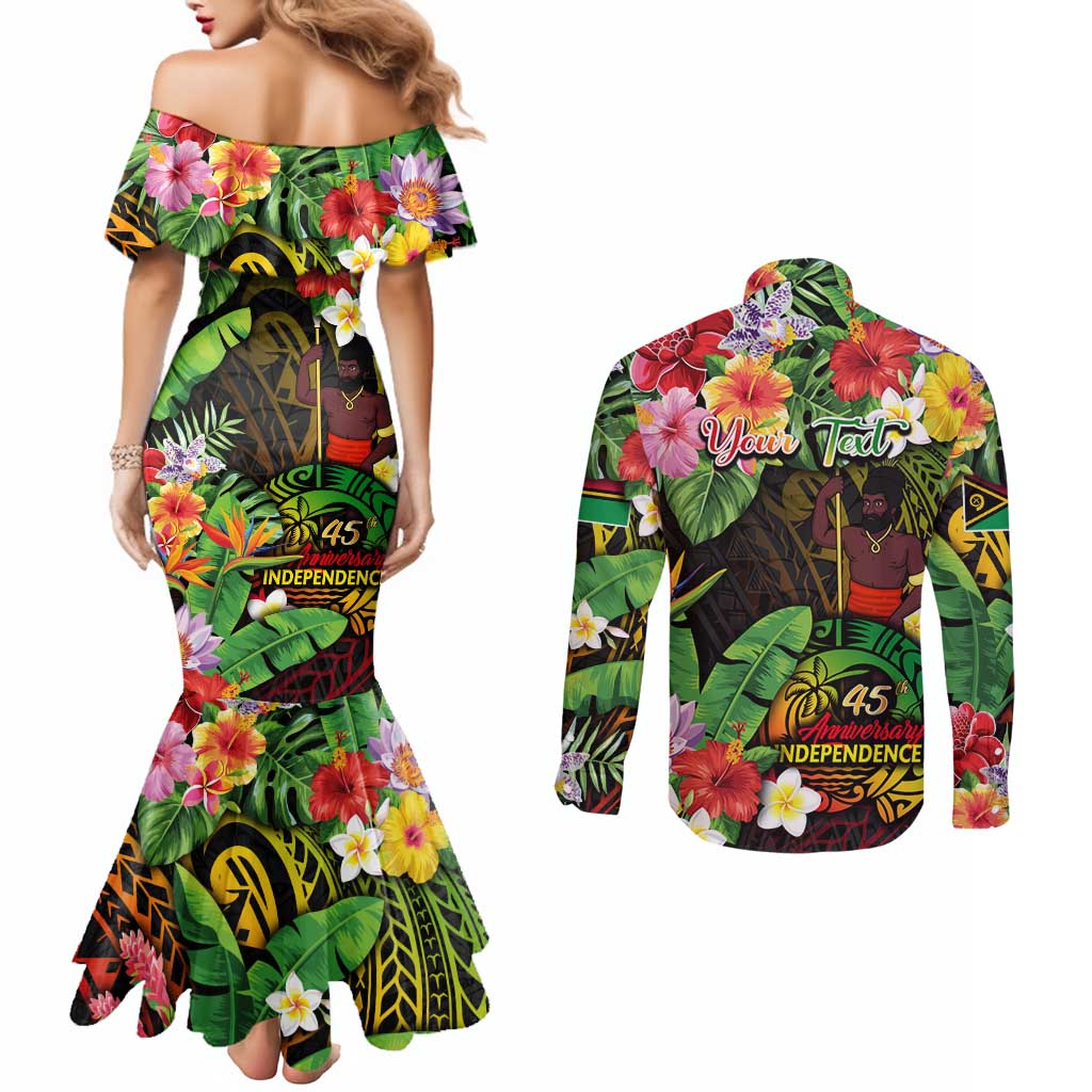 45th Anniversary of Freedom Vanuatu Couples Matching Mermaid Dress and Long Sleeve Button Shirt Island Pride Cultural Power Pacific Unity