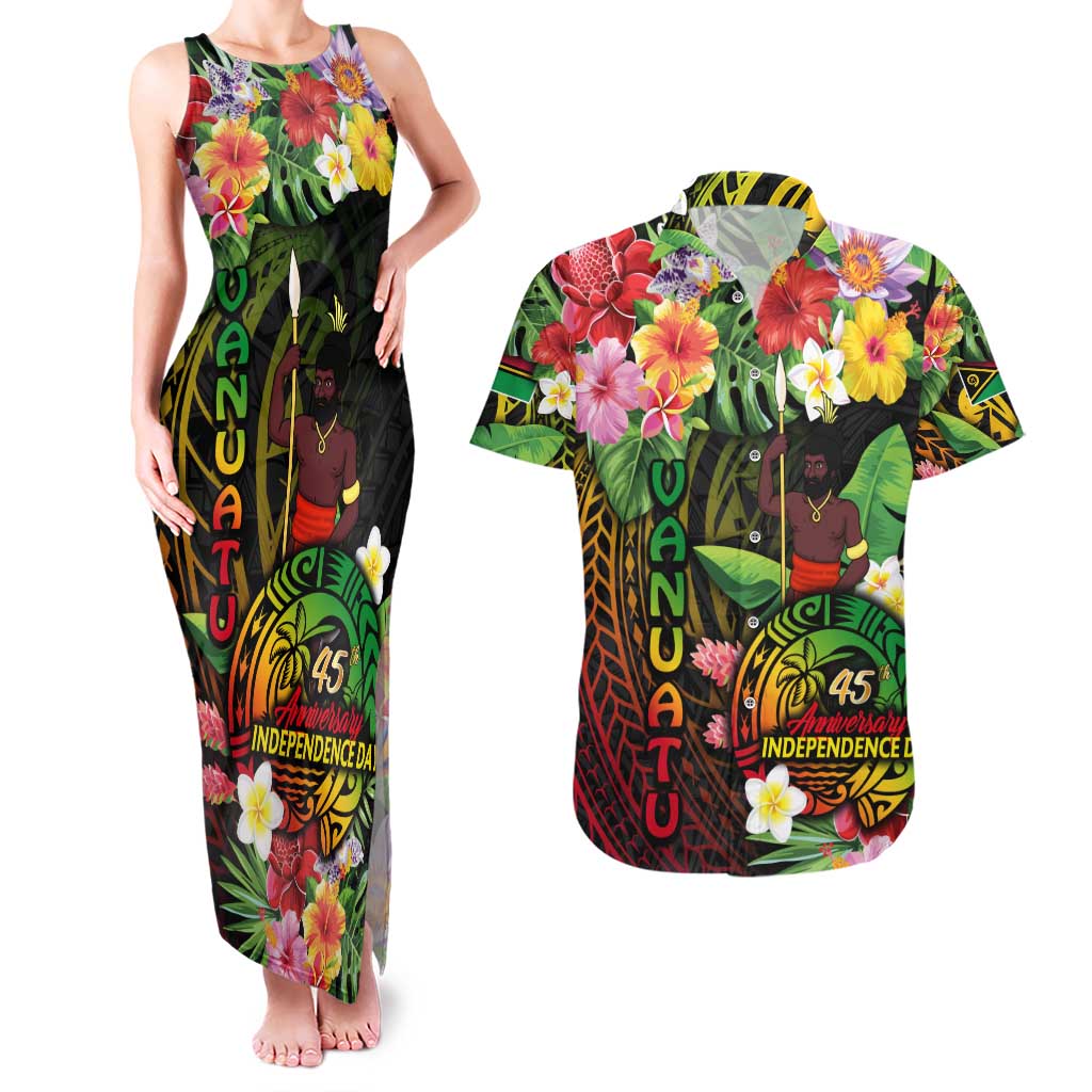 45th Anniversary of Freedom Vanuatu Couples Matching Tank Maxi Dress and Hawaiian Shirt Island Pride Cultural Power Pacific Unity