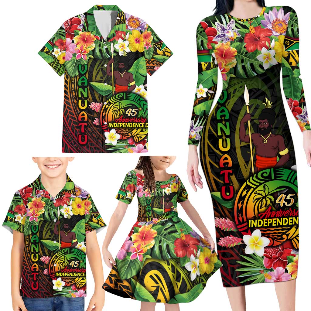 45th Anniversary of Freedom Vanuatu Family Matching Long Sleeve Bodycon Dress and Hawaiian Shirt Island Pride Cultural Power Pacific Unity DT02 - Polynesian Pride