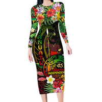 45th Anniversary of Freedom Vanuatu Family Matching Long Sleeve Bodycon Dress and Hawaiian Shirt Island Pride Cultural Power Pacific Unity DT02 Mom's Dress Art - Polynesian Pride