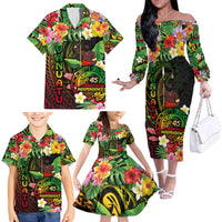 45th Anniversary of Freedom Vanuatu Family Matching Off The Shoulder Long Sleeve Dress and Hawaiian Shirt Island Pride Cultural Power Pacific Unity DT02 - Polynesian Pride