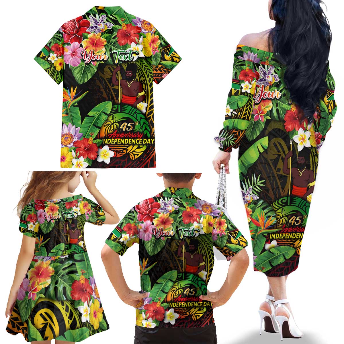 45th Anniversary of Freedom Vanuatu Family Matching Off The Shoulder Long Sleeve Dress and Hawaiian Shirt Island Pride Cultural Power Pacific Unity DT02 - Polynesian Pride