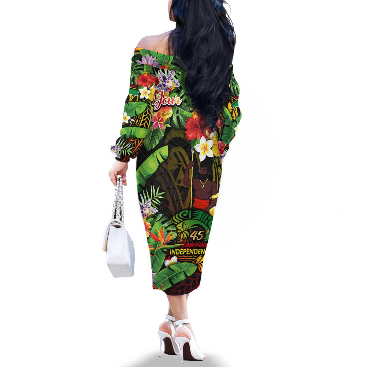 45th Anniversary of Freedom Vanuatu Family Matching Off The Shoulder Long Sleeve Dress and Hawaiian Shirt Island Pride Cultural Power Pacific Unity DT02 - Polynesian Pride