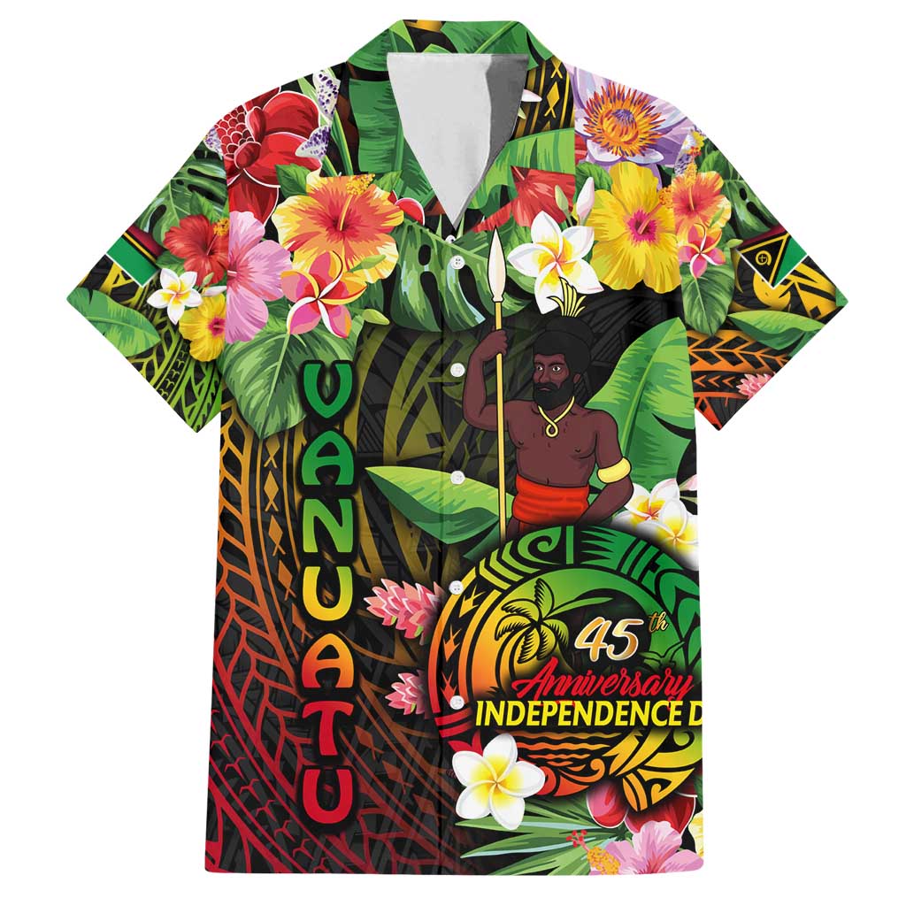 45th Anniversary of Freedom Vanuatu Family Matching Off Shoulder Maxi Dress and Hawaiian Shirt Island Pride Cultural Power Pacific Unity DT02 Dad's Shirt - Short Sleeve Art - Polynesian Pride