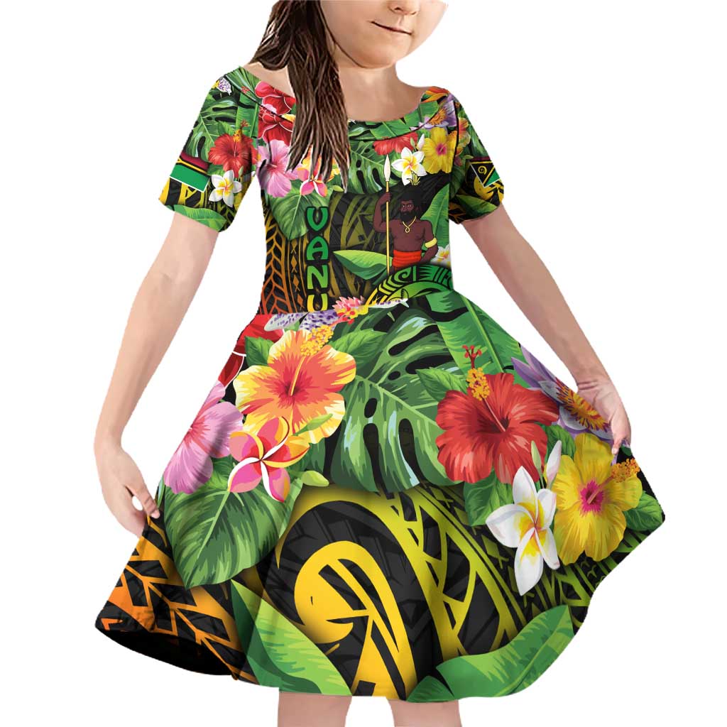45th Anniversary of Freedom Vanuatu Family Matching Off Shoulder Short Dress and Hawaiian Shirt Island Pride Cultural Power Pacific Unity DT02 Daughter's Dress Art - Polynesian Pride