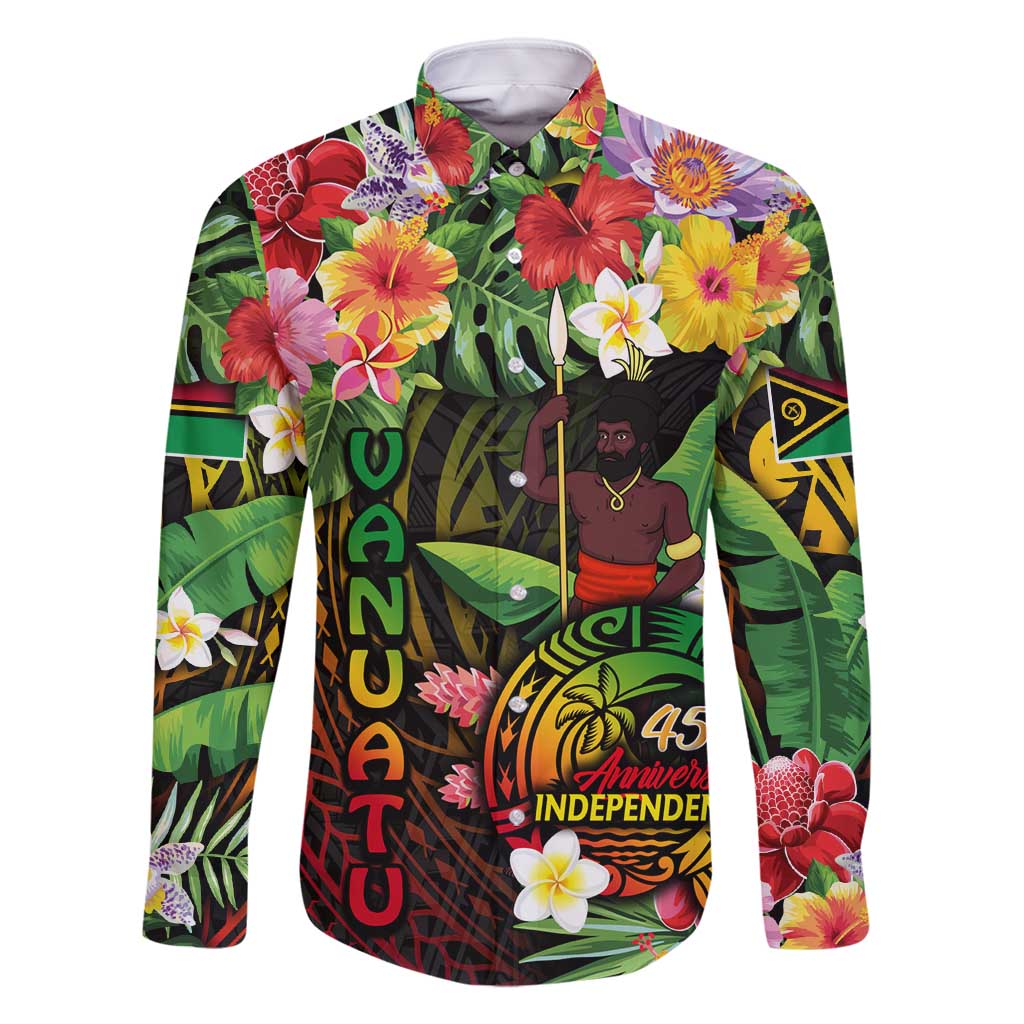 45th Anniversary of Freedom Vanuatu Family Matching Off Shoulder Short Dress and Hawaiian Shirt Island Pride Cultural Power Pacific Unity DT02 Dad's Shirt - Long Sleeve Art - Polynesian Pride