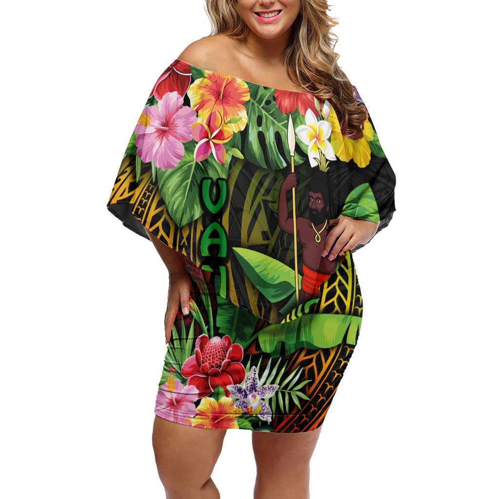 45th Anniversary of Freedom Vanuatu Family Matching Off Shoulder Short Dress and Hawaiian Shirt Island Pride Cultural Power Pacific Unity DT02 Mom's Dress Art - Polynesian Pride