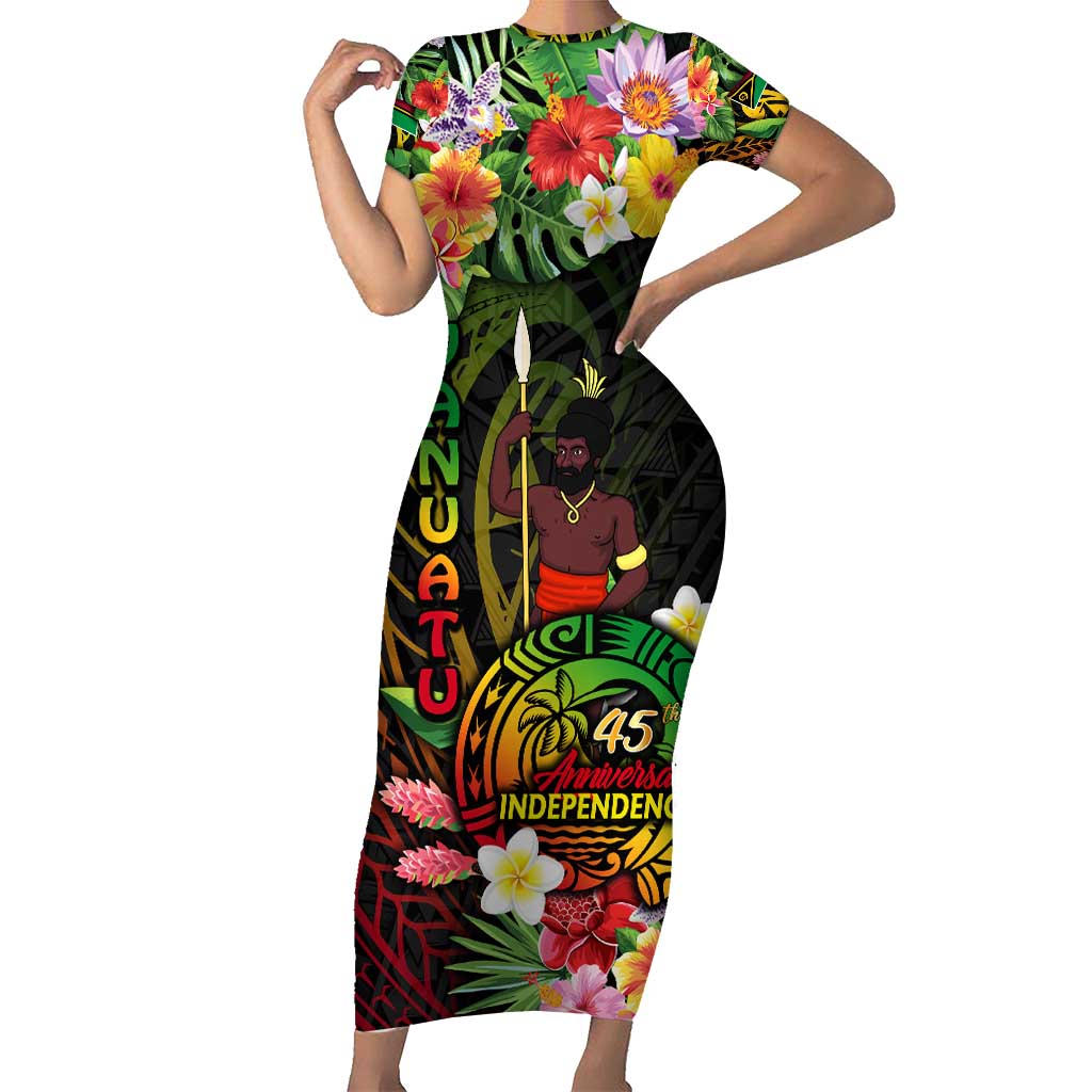 45th Anniversary of Freedom Vanuatu Family Matching Short Sleeve Bodycon Dress and Hawaiian Shirt Island Pride Cultural Power Pacific Unity DT02 Mom's Dress Art - Polynesian Pride