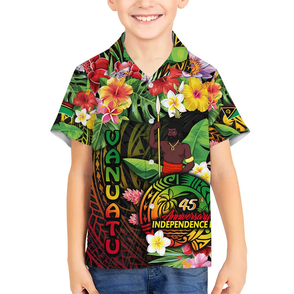 45th Anniversary of Freedom Vanuatu Family Matching Short Sleeve Bodycon Dress and Hawaiian Shirt Island Pride Cultural Power Pacific Unity DT02 Son's Shirt Art - Polynesian Pride
