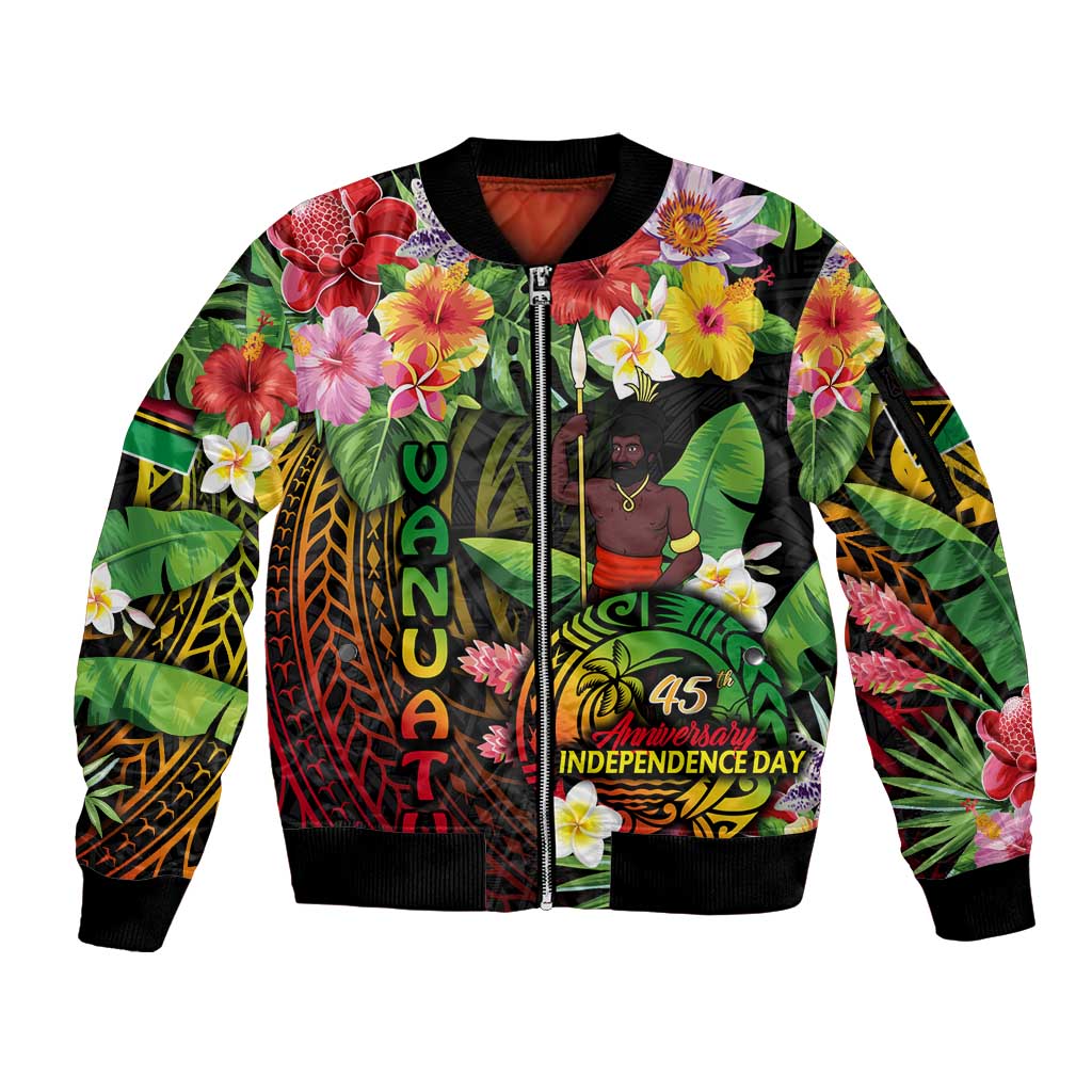 45th Anniversary of Freedom Vanuatu Sleeve Zip Bomber Jacket Island Pride Cultural Power Pacific Unity DT02 Unisex Art - Polynesian Pride